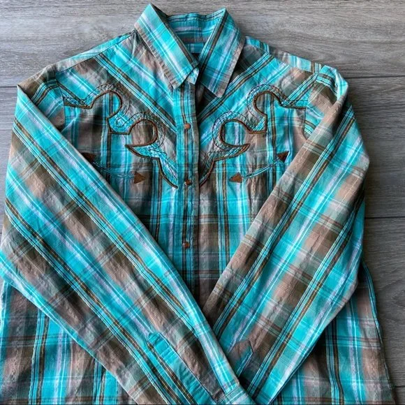 Life Style Green Plaid Western Shirt - Picture 6 of 13